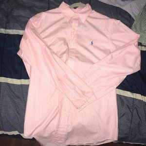 Polo long sleeve button down. Light pink and white
